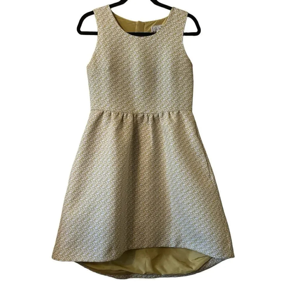 lili Rose 6 yellow/cream structured jaquard dress Retro Vibe ladylike feminine
